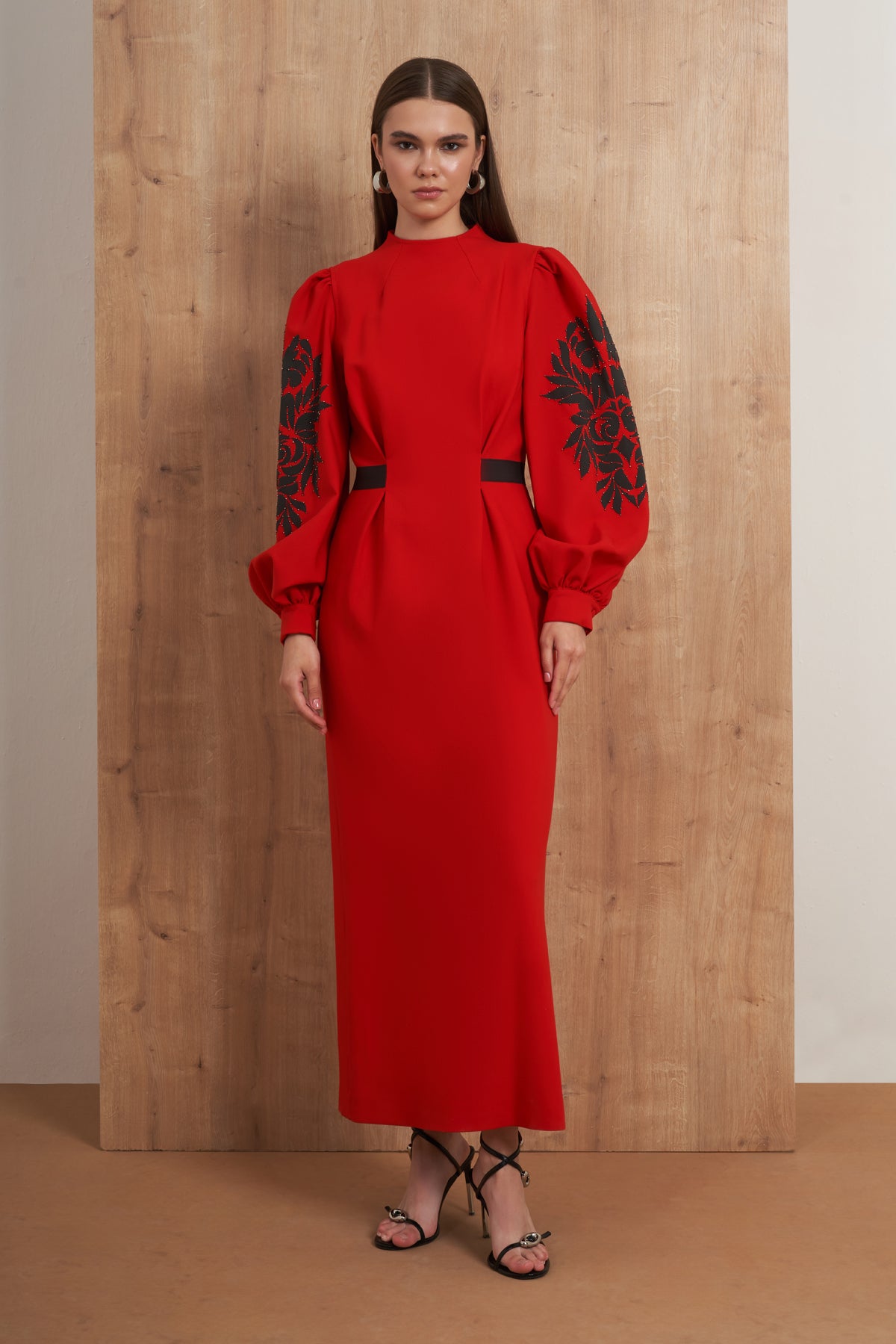 Embroidered Statement Sleeve Maxi Dress