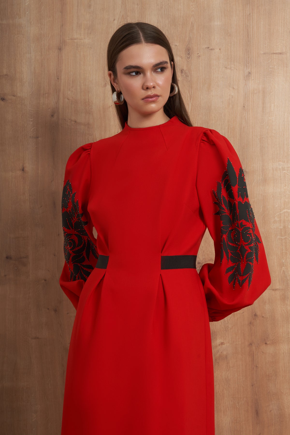 Embroidered Statement Sleeve Maxi Dress