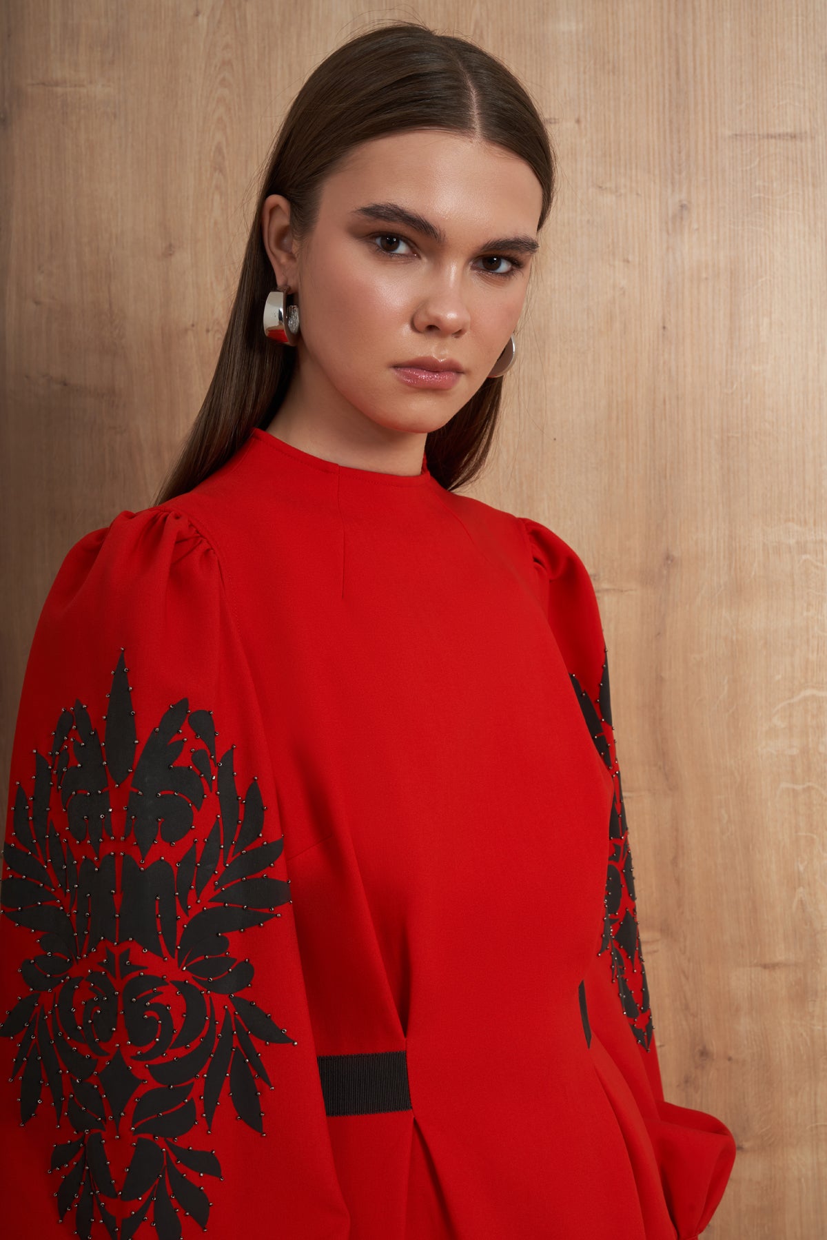 Embroidered Statement Sleeve Maxi Dress