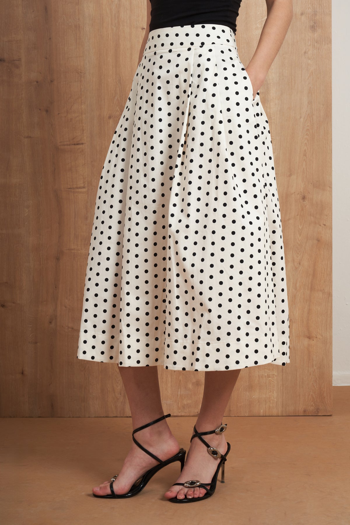 Polka Dot Pleated Midi Skirt
