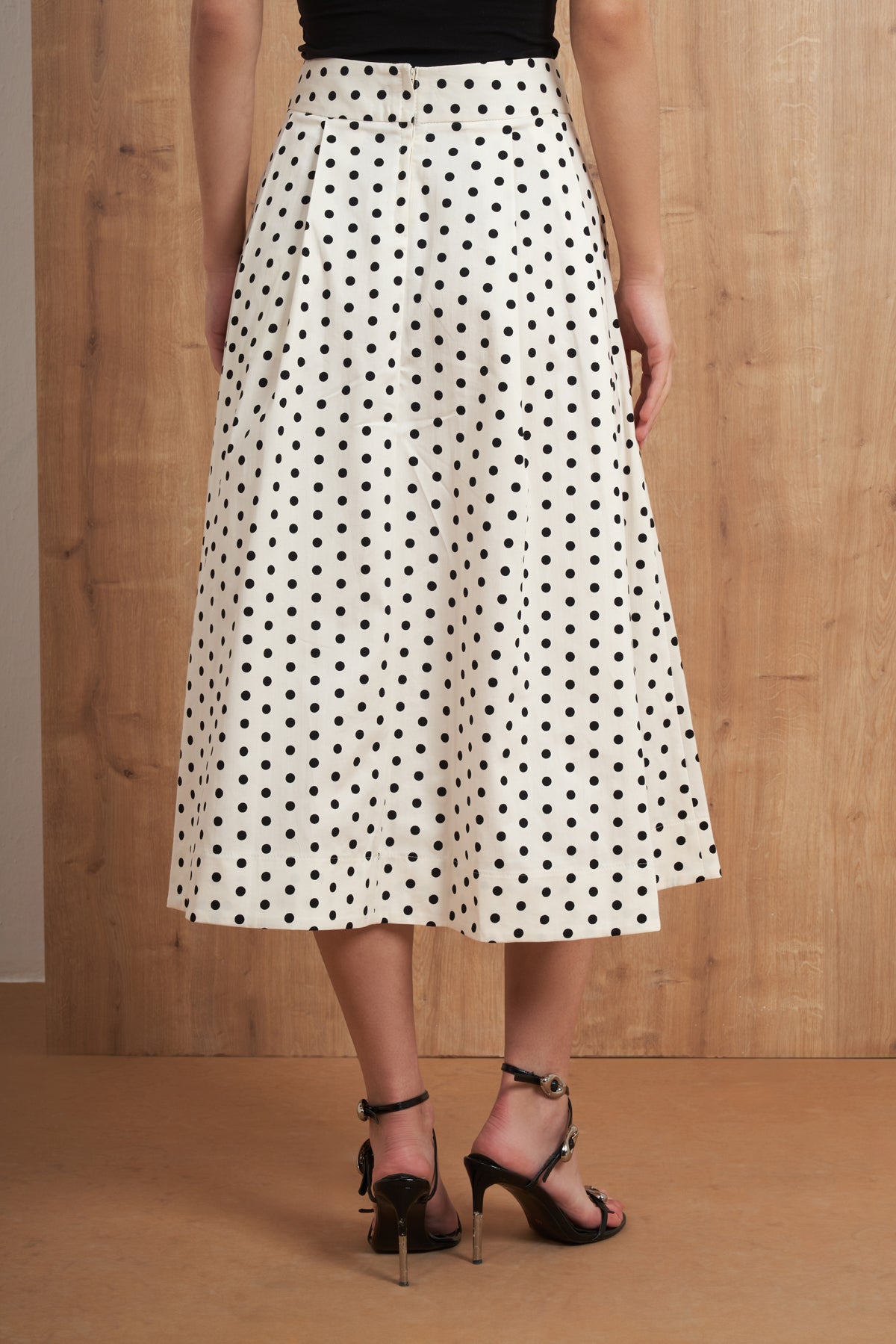 Polka Dot Pleated Midi Skirt