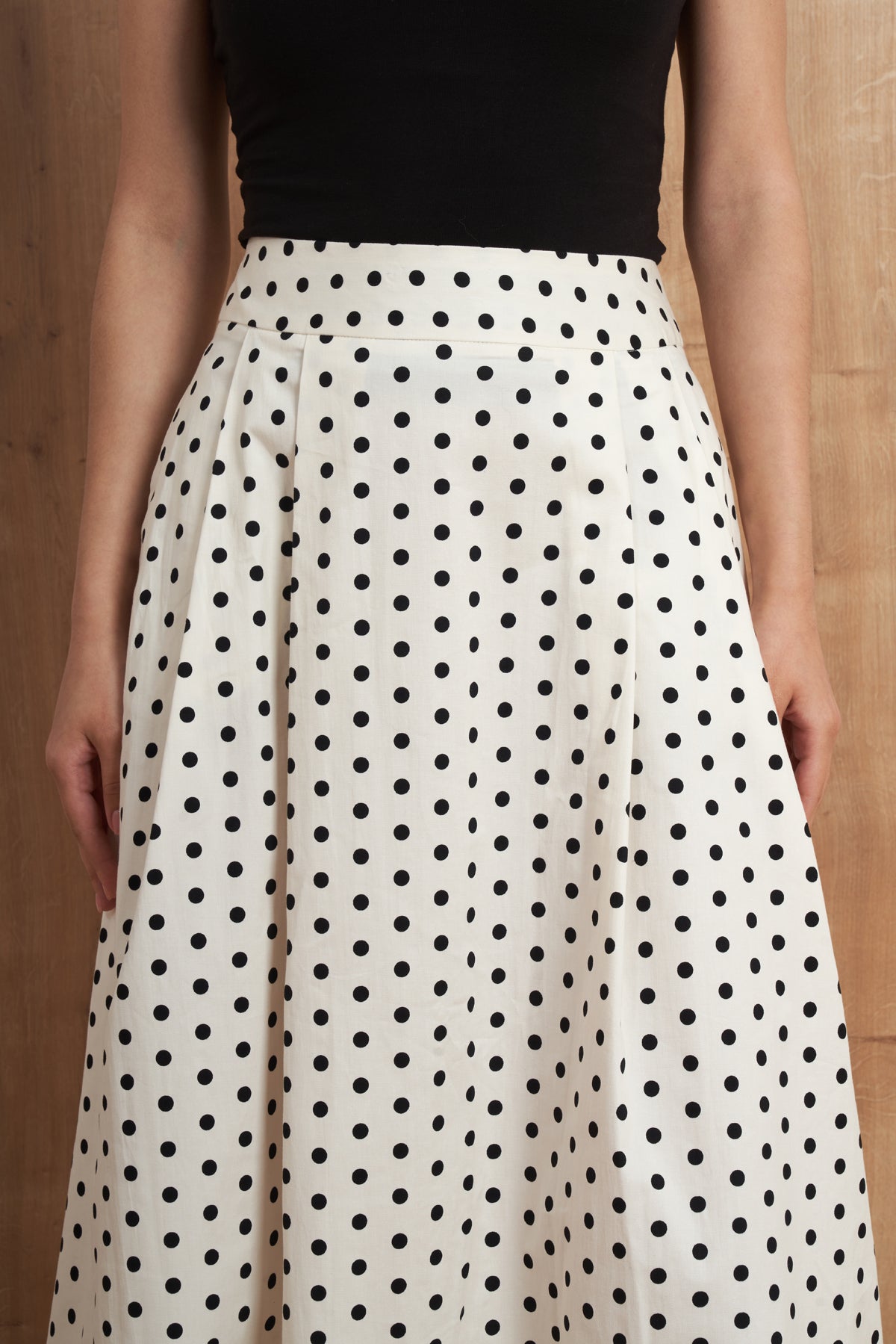 Polka Dot Pleated Midi Skirt