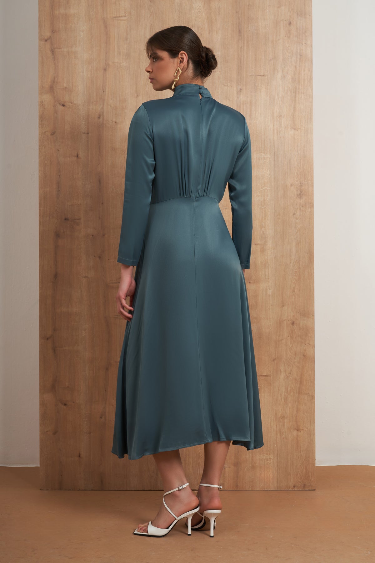 Draped Brooch Midi Dress