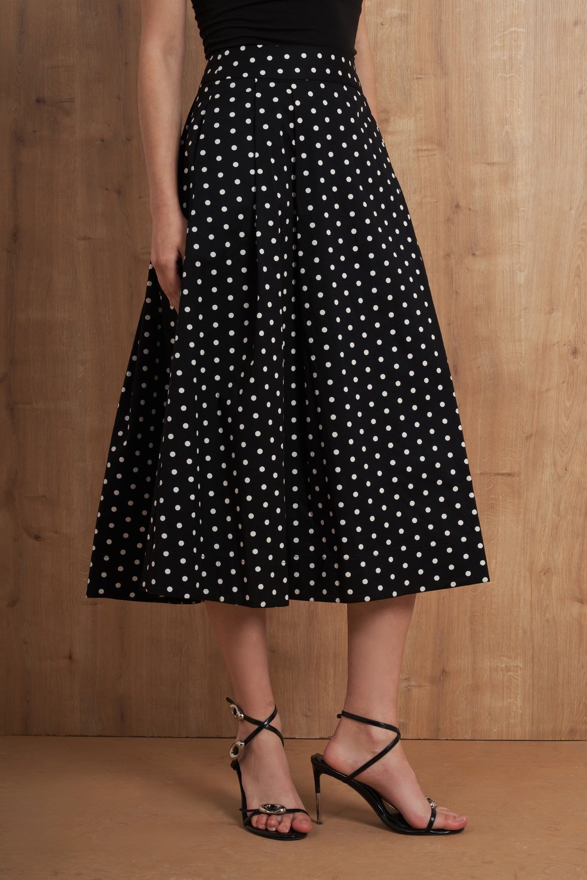 Polka Dot Pleated Midi Skirt
