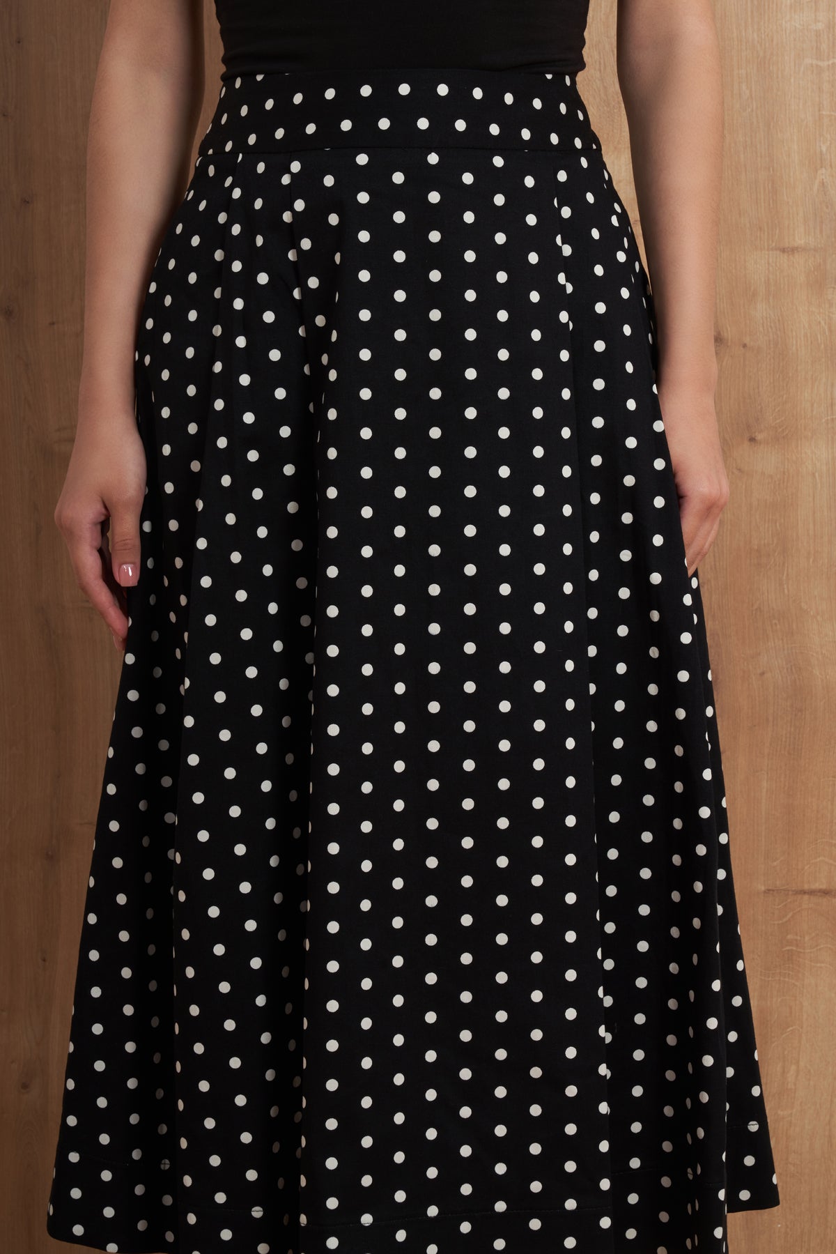 Polka Dot Pleated Midi Skirt