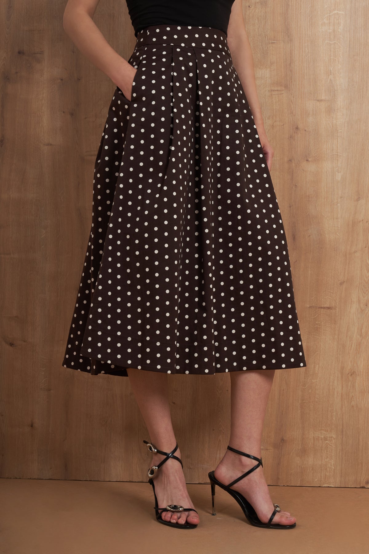 Polka Dot Pleated Midi Skirt