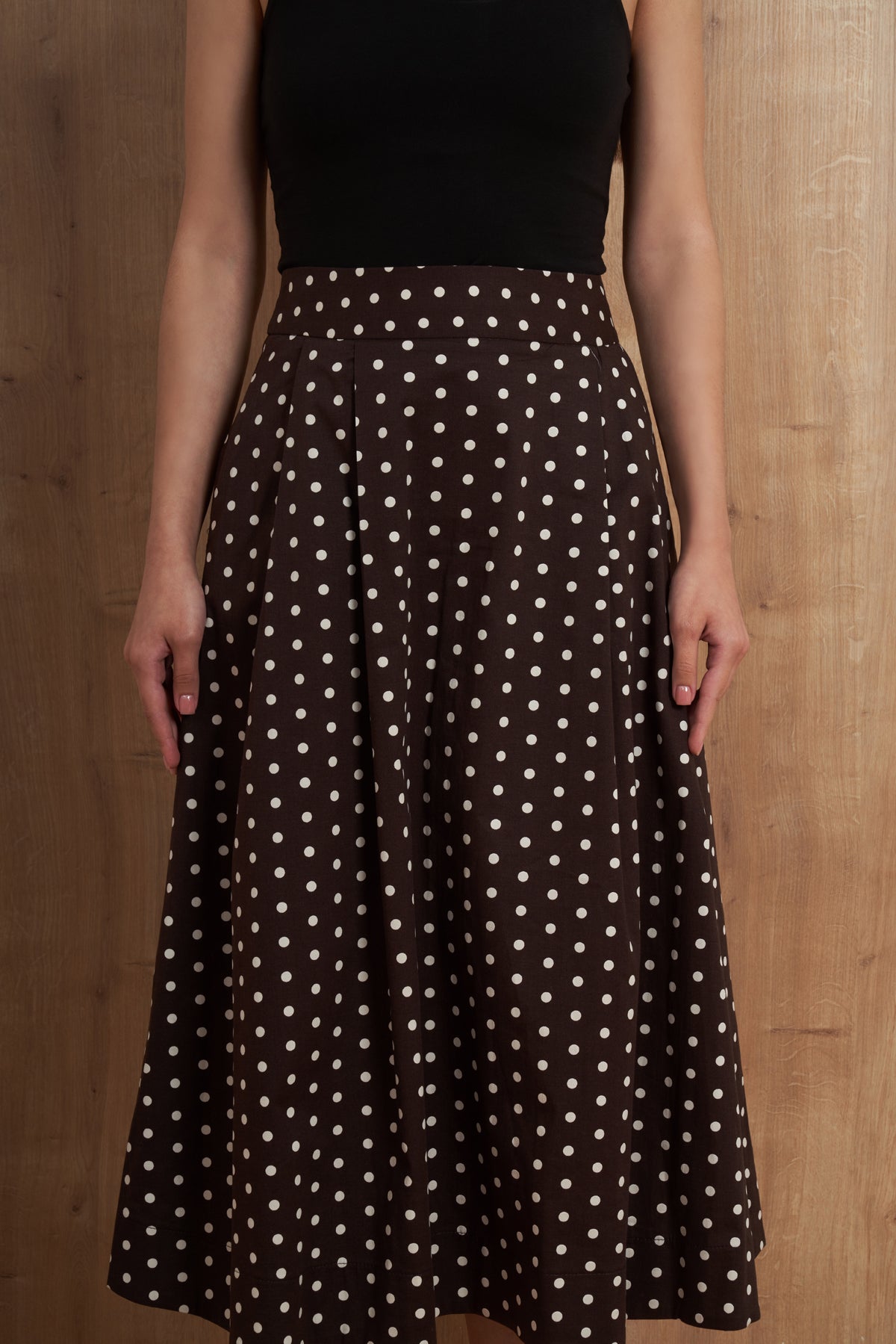 Polka Dot Pleated Midi Skirt