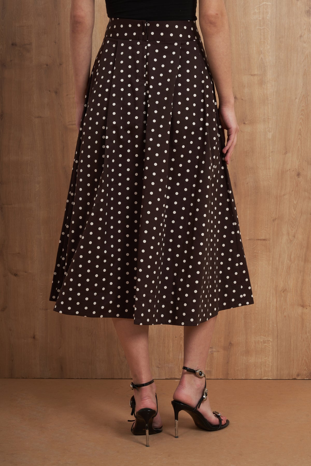 Polka Dot Pleated Midi Skirt