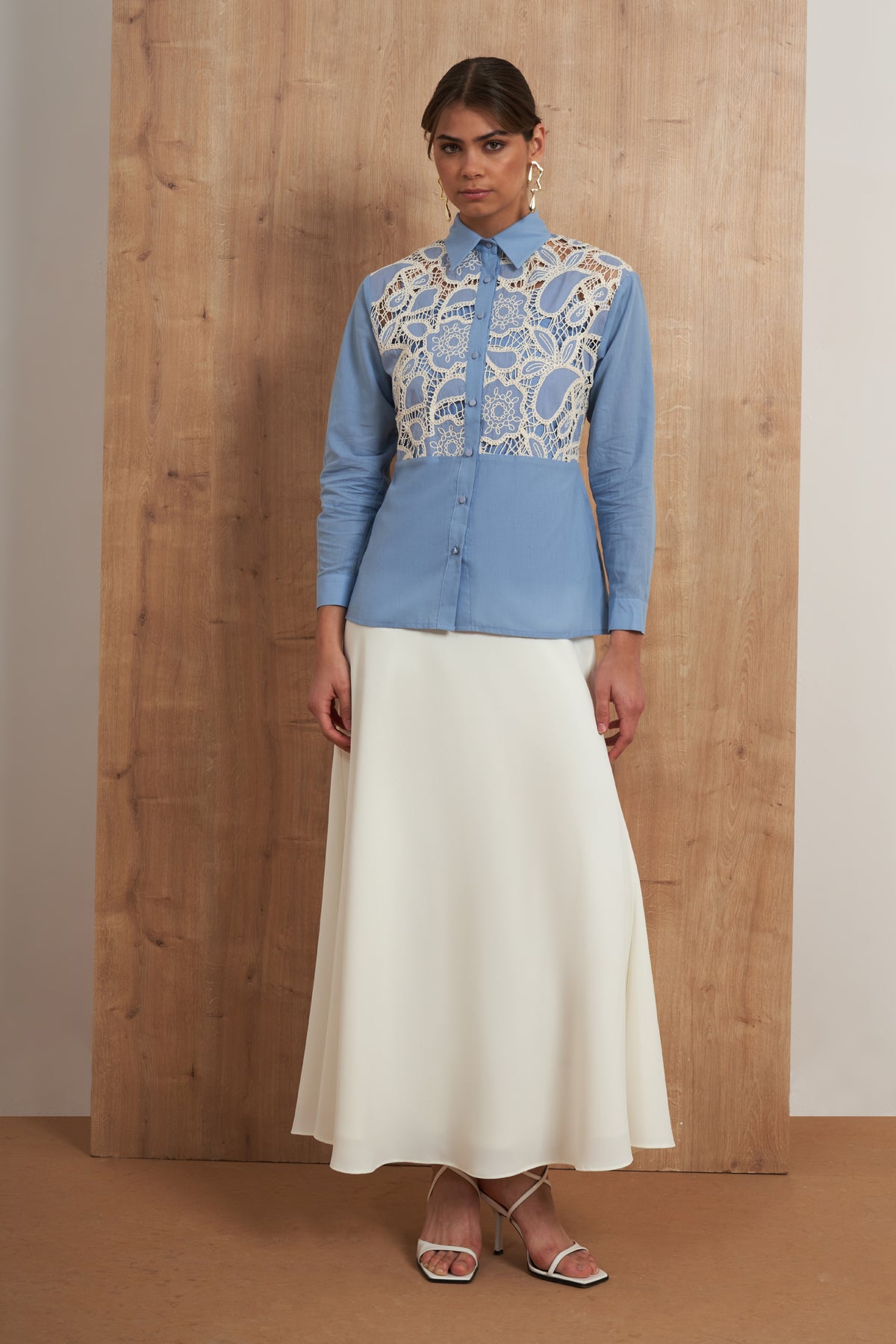 Lace Detail Button-Down Shirt