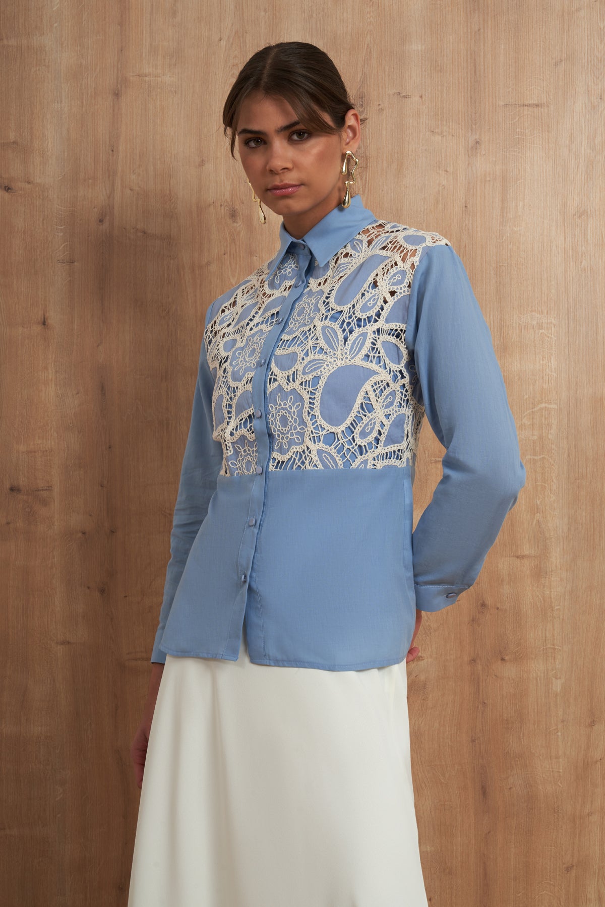 Lace Detail Button-Down Shirt