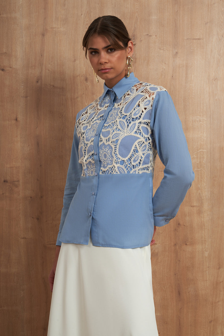 Lace Detail Button-Down Shirt