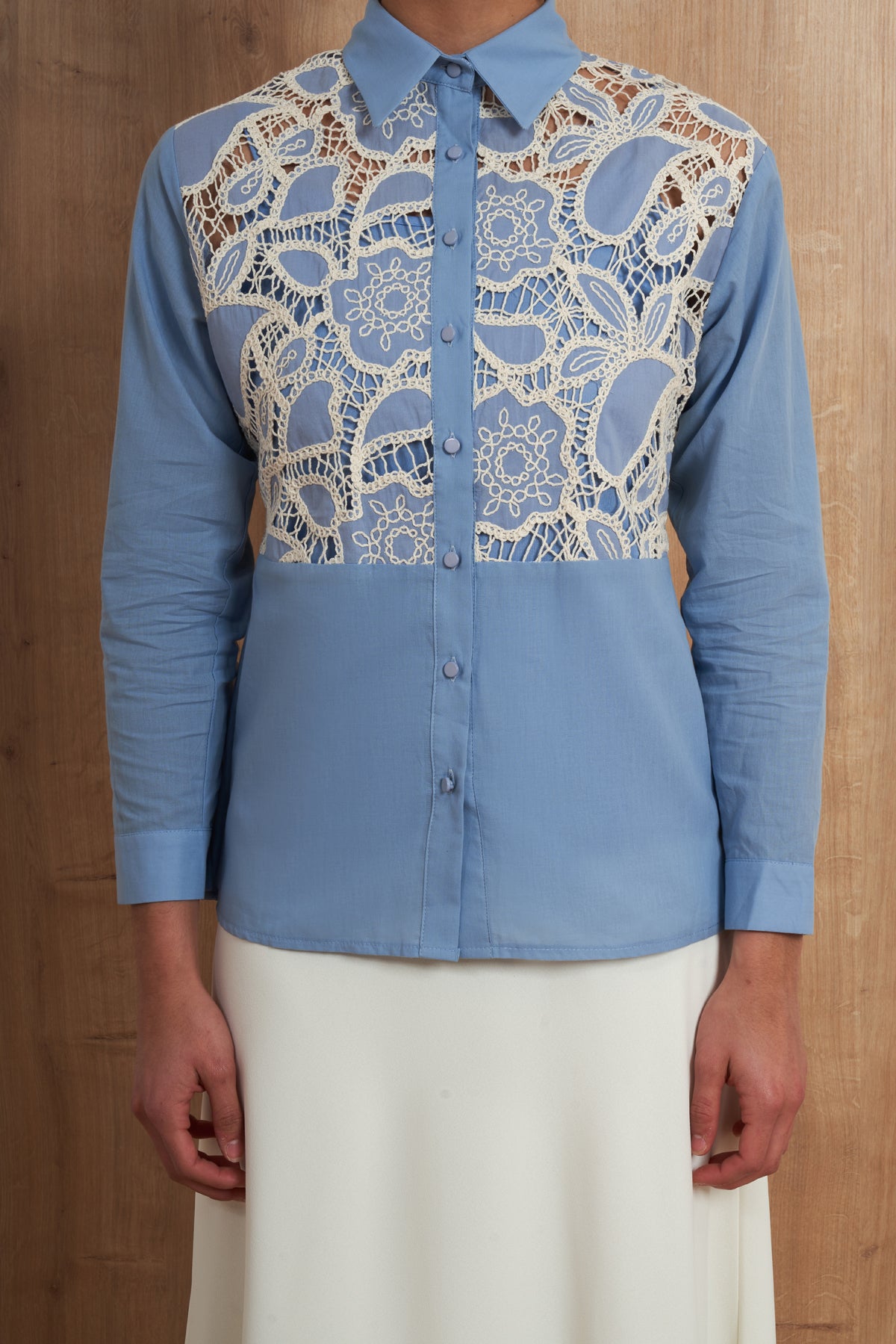 Lace Detail Button-Down Shirt