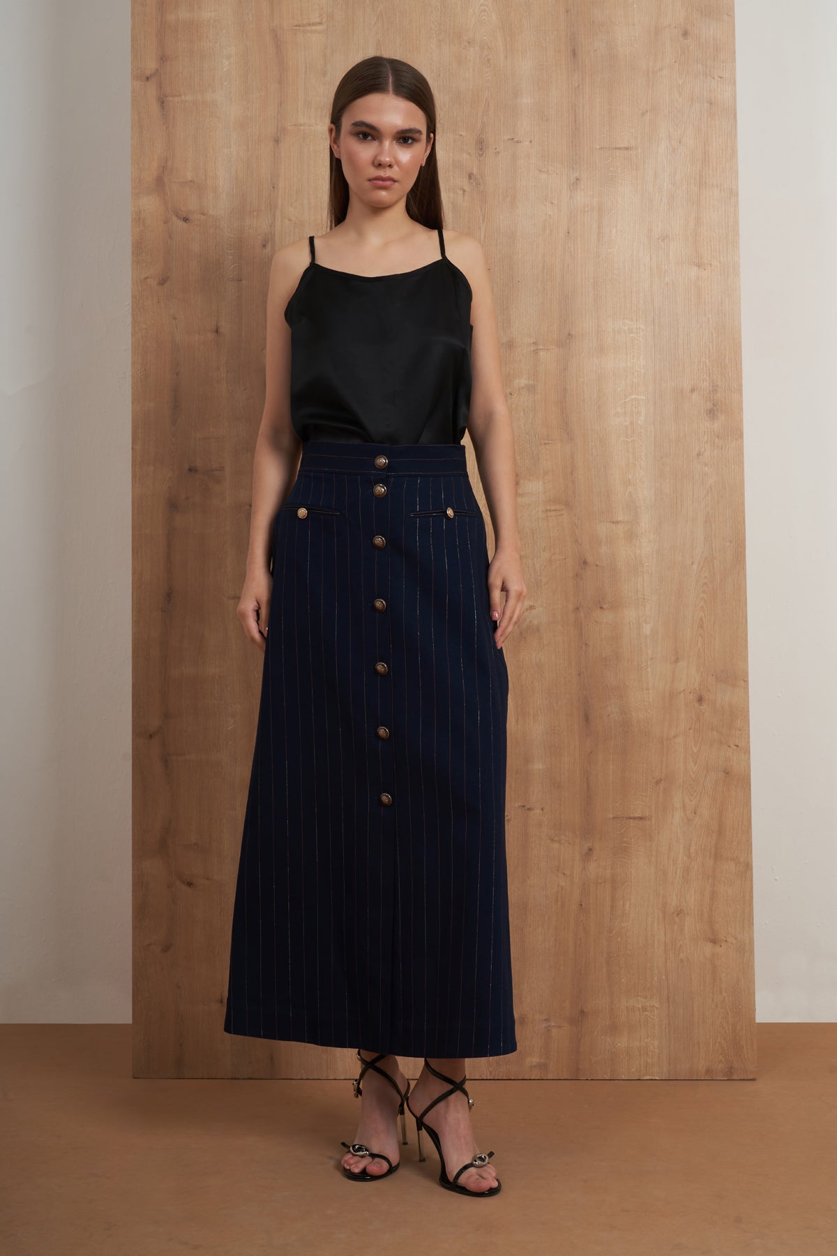 Pinstripe Blazer & Maxi Skirt Set