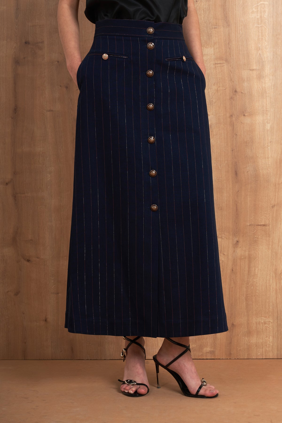 Pinstripe Blazer & Maxi Skirt Set