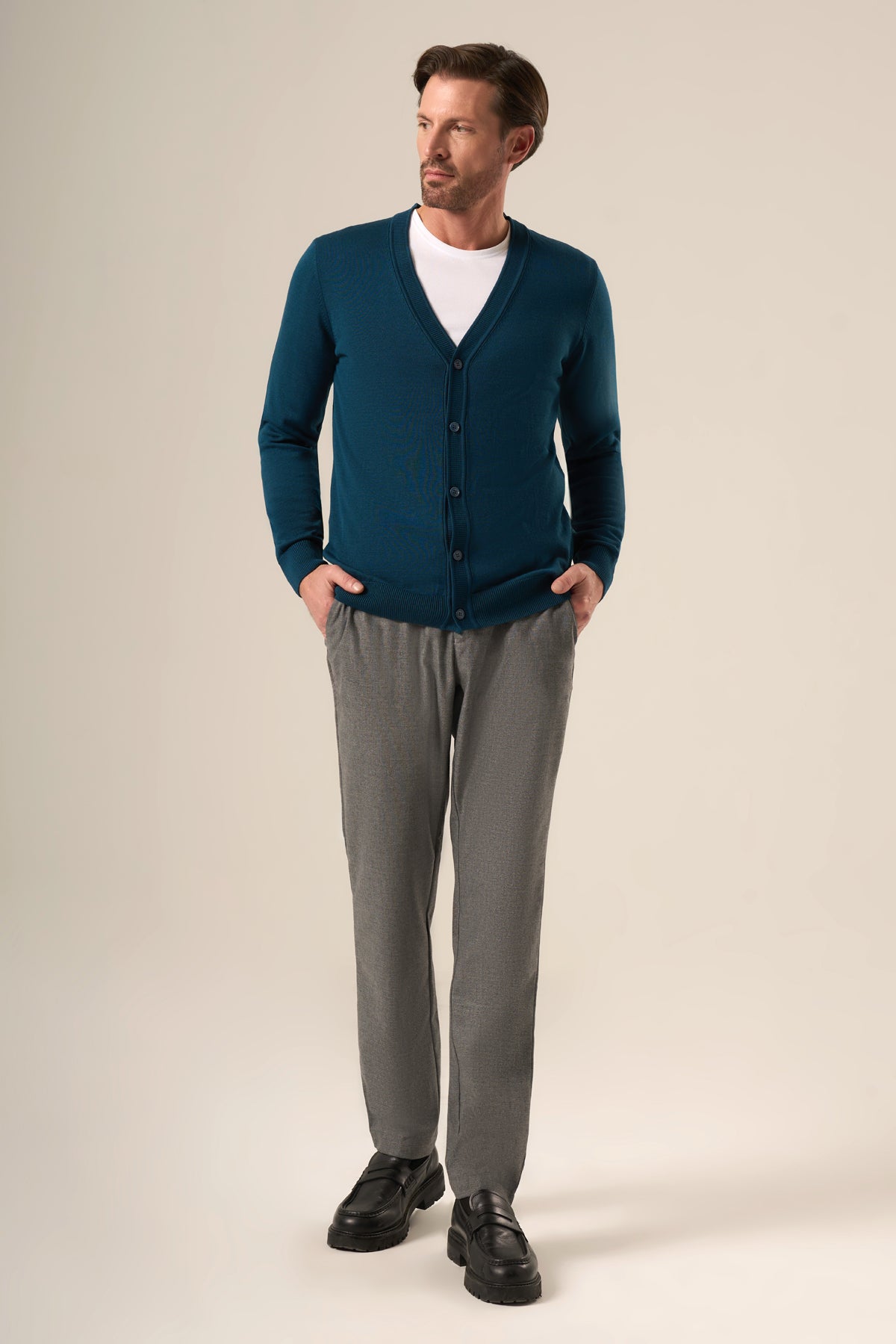 Refined V-Neck Button Cardigan