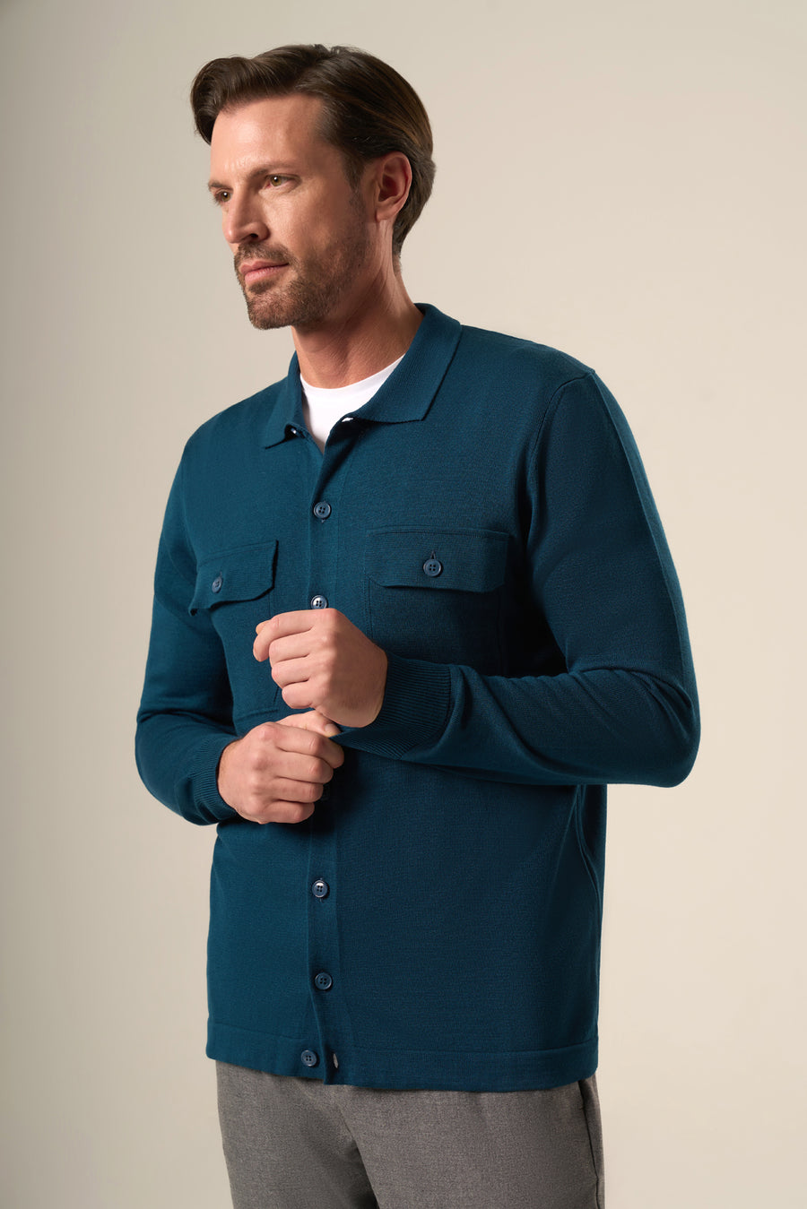 Modern Tailored Knit Over-shirt Jacket