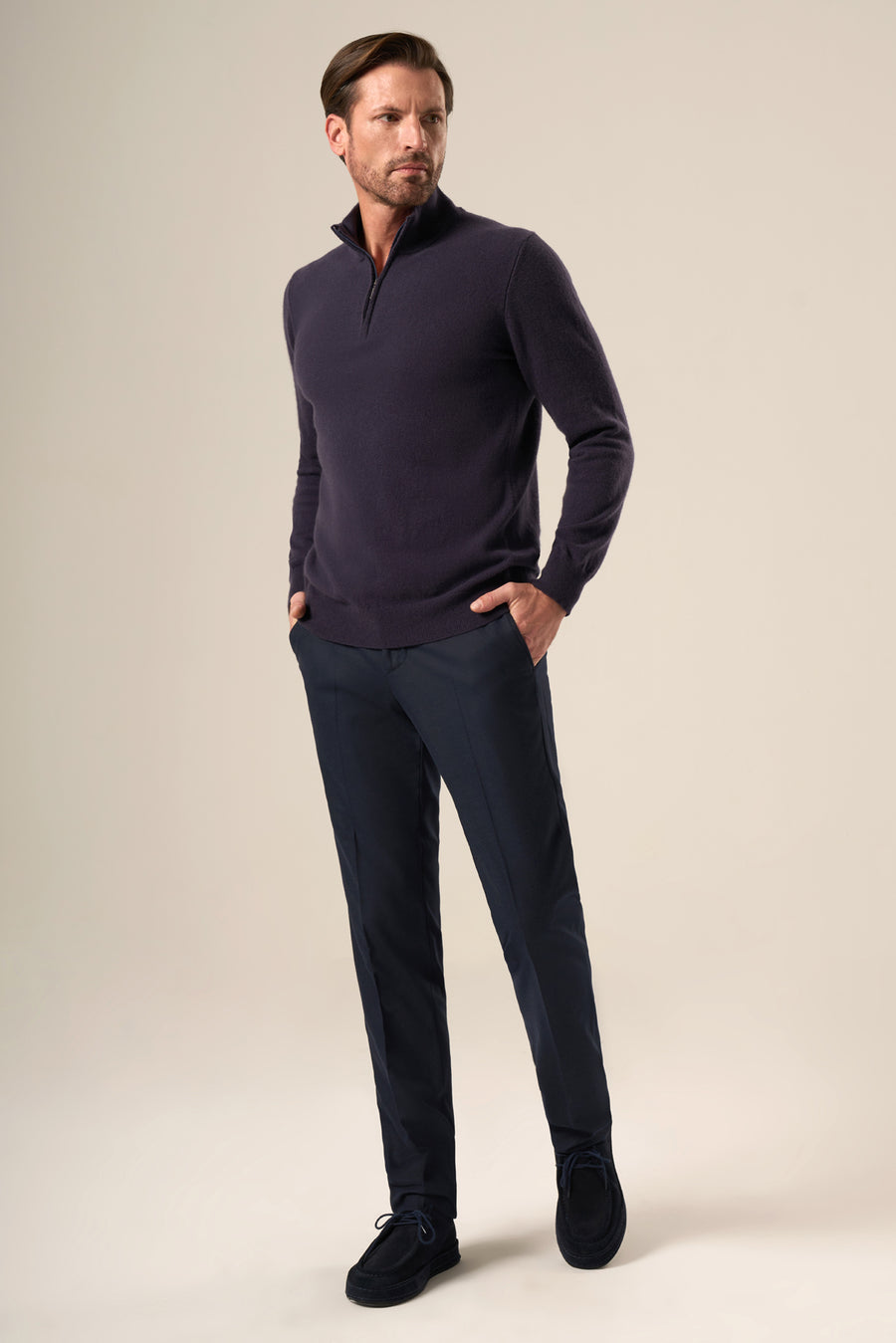 Cashmere Blend Zip Polo