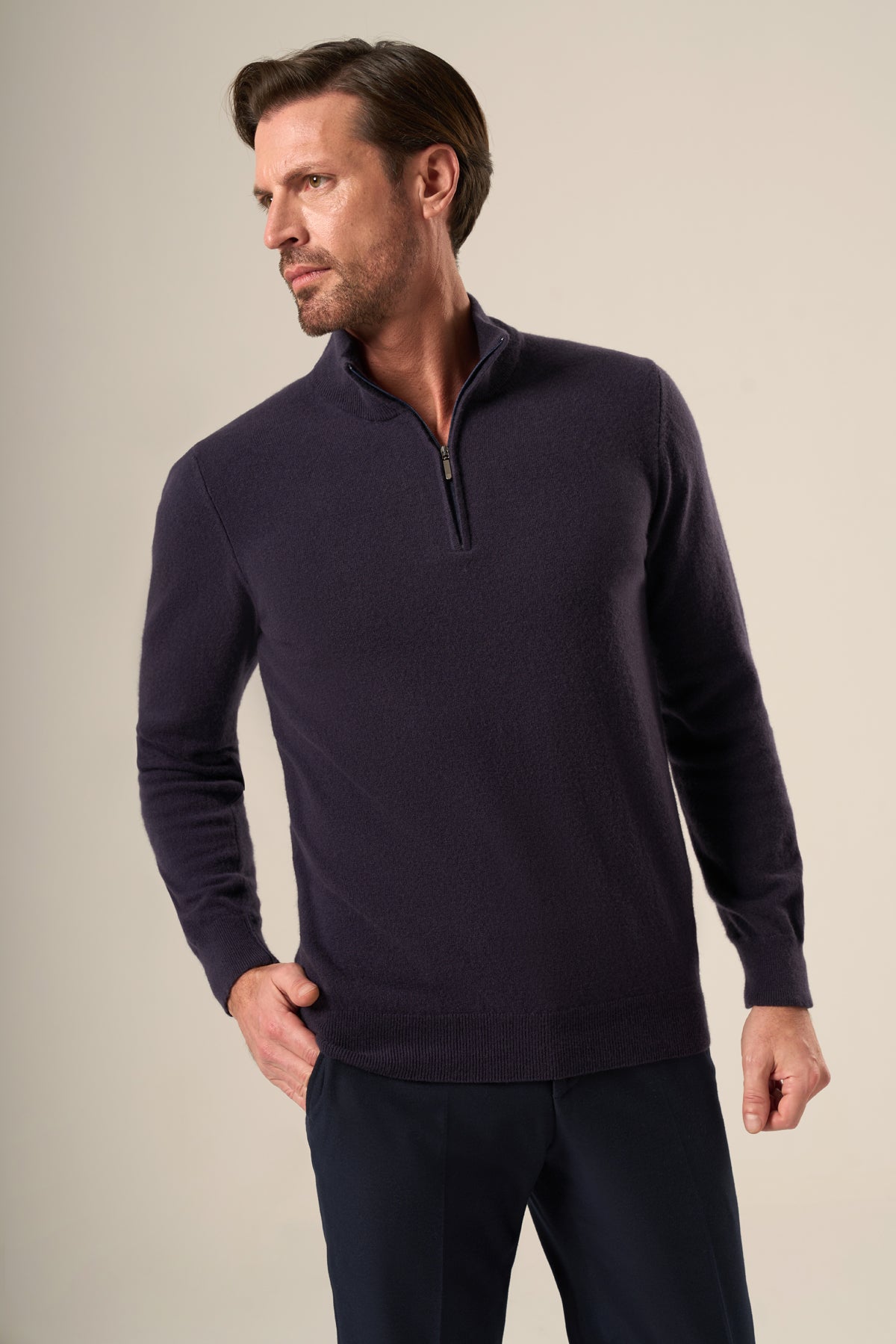 Cashmere Blend Zip Polo