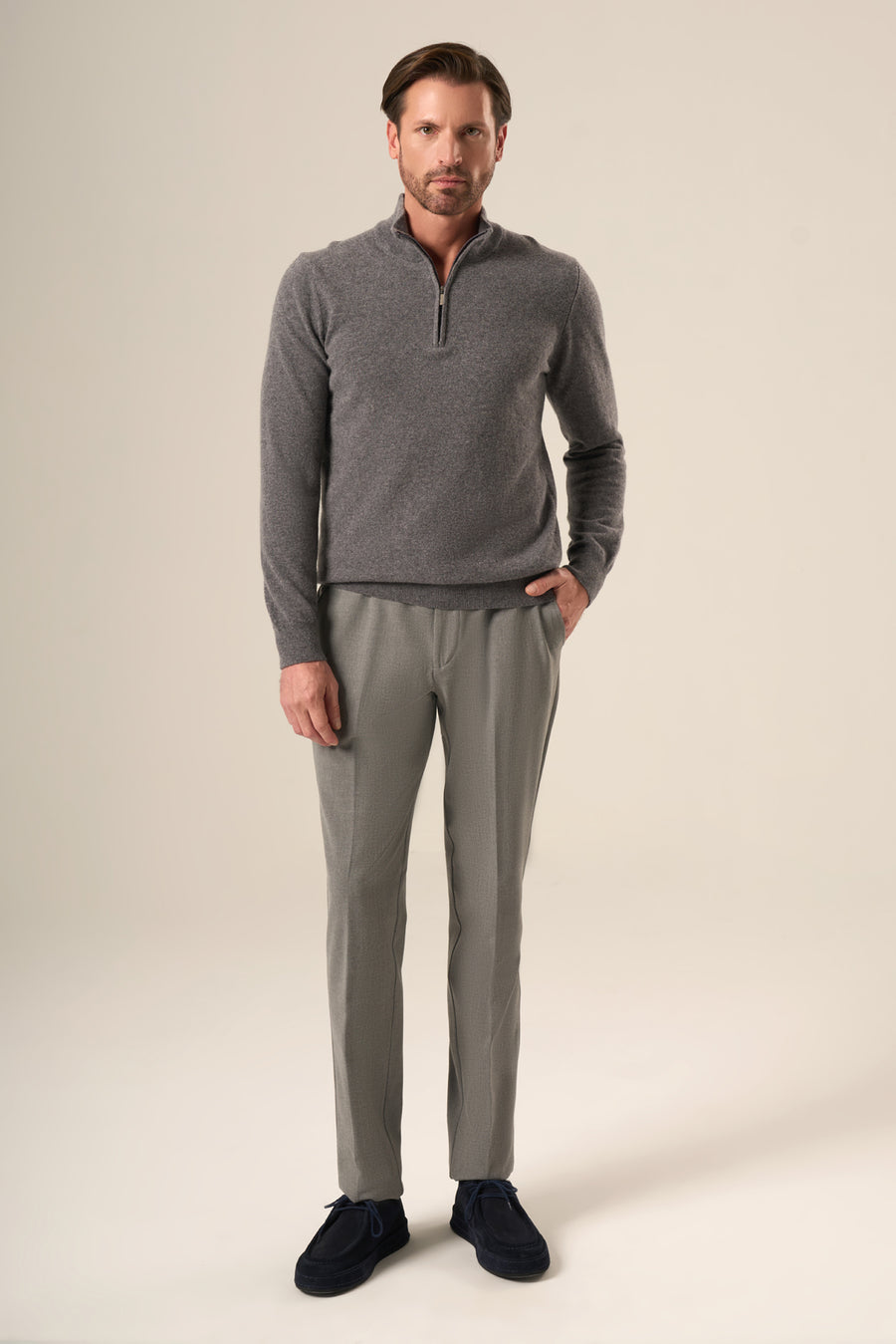 Cashmere Blend Zip Polo