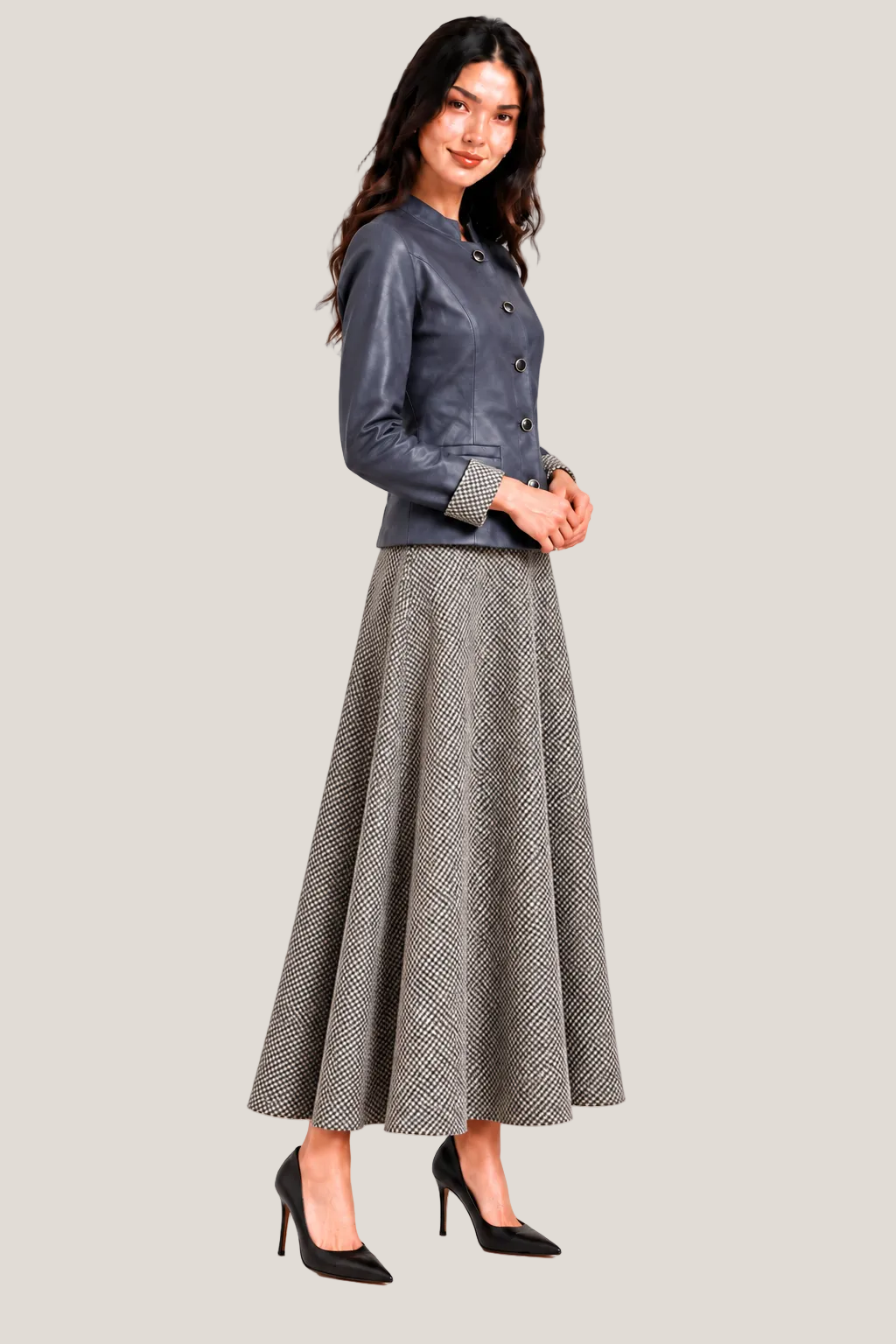 Faux Leather Jacket & Flare Skirt Set