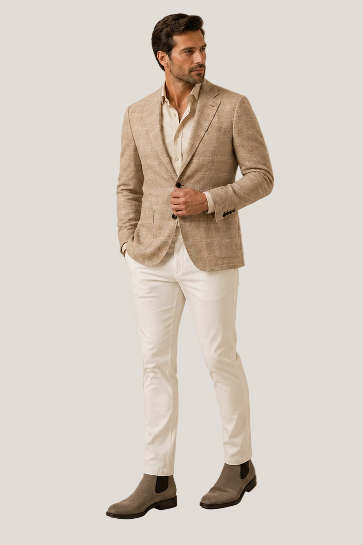 Beige Textured Sport Jacket
