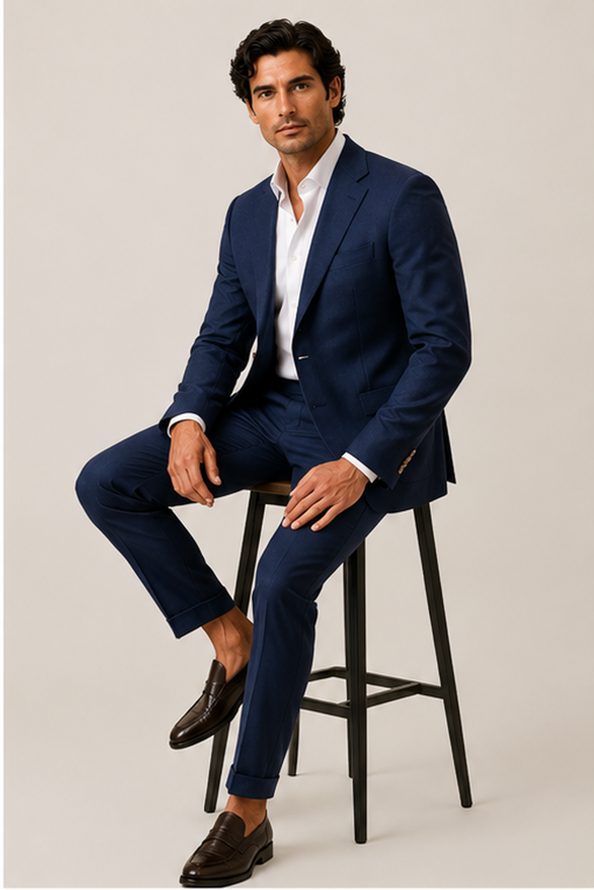 Navy Linen Blend Suit