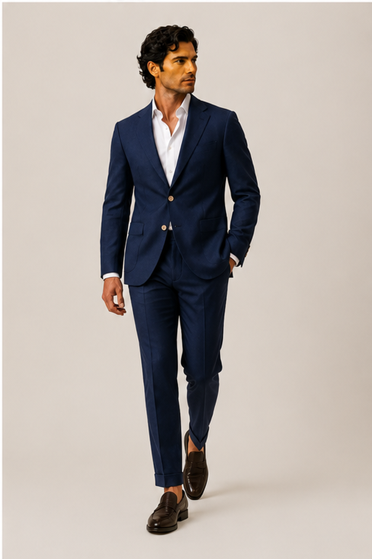Navy Linen Blend Suit