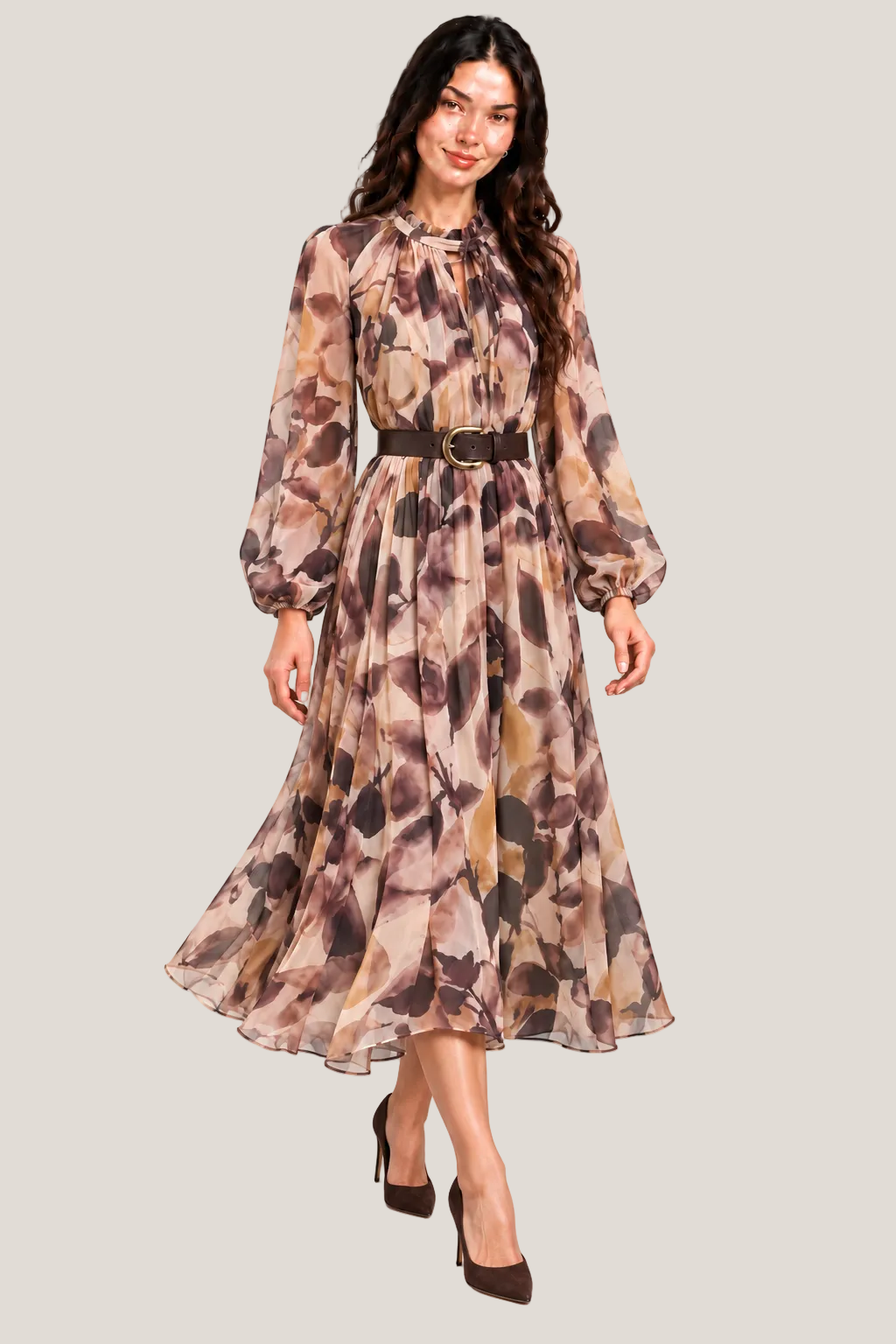 Floral Belted Midi Dress