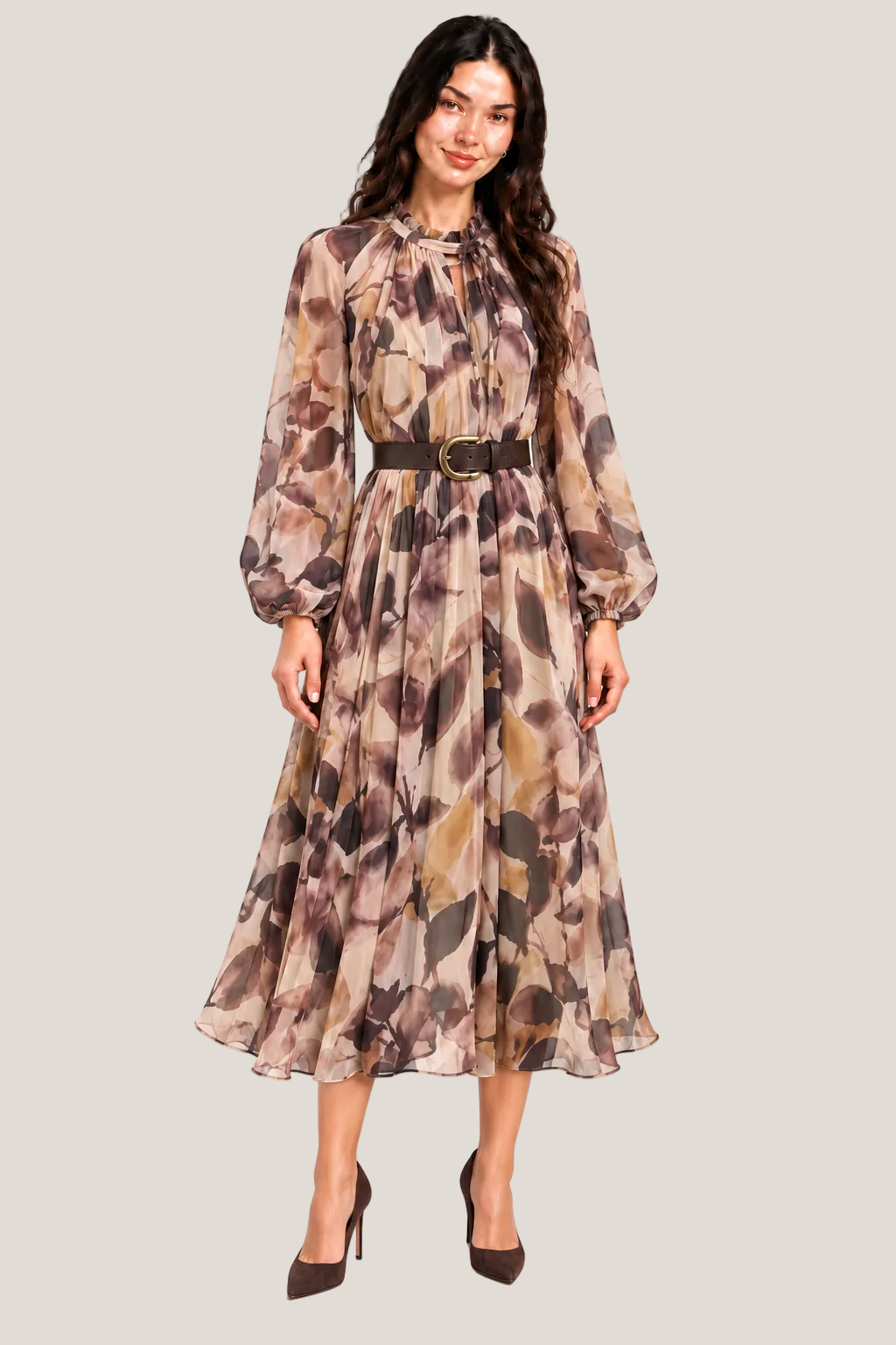 Floral Belted Midi Dress