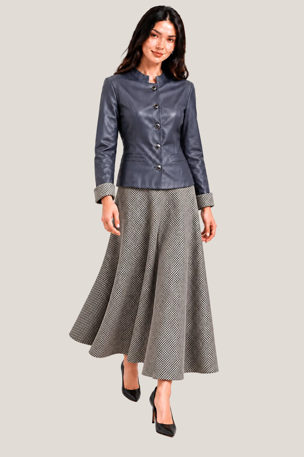 Faux Leather Jacket & Flare Skirt Set