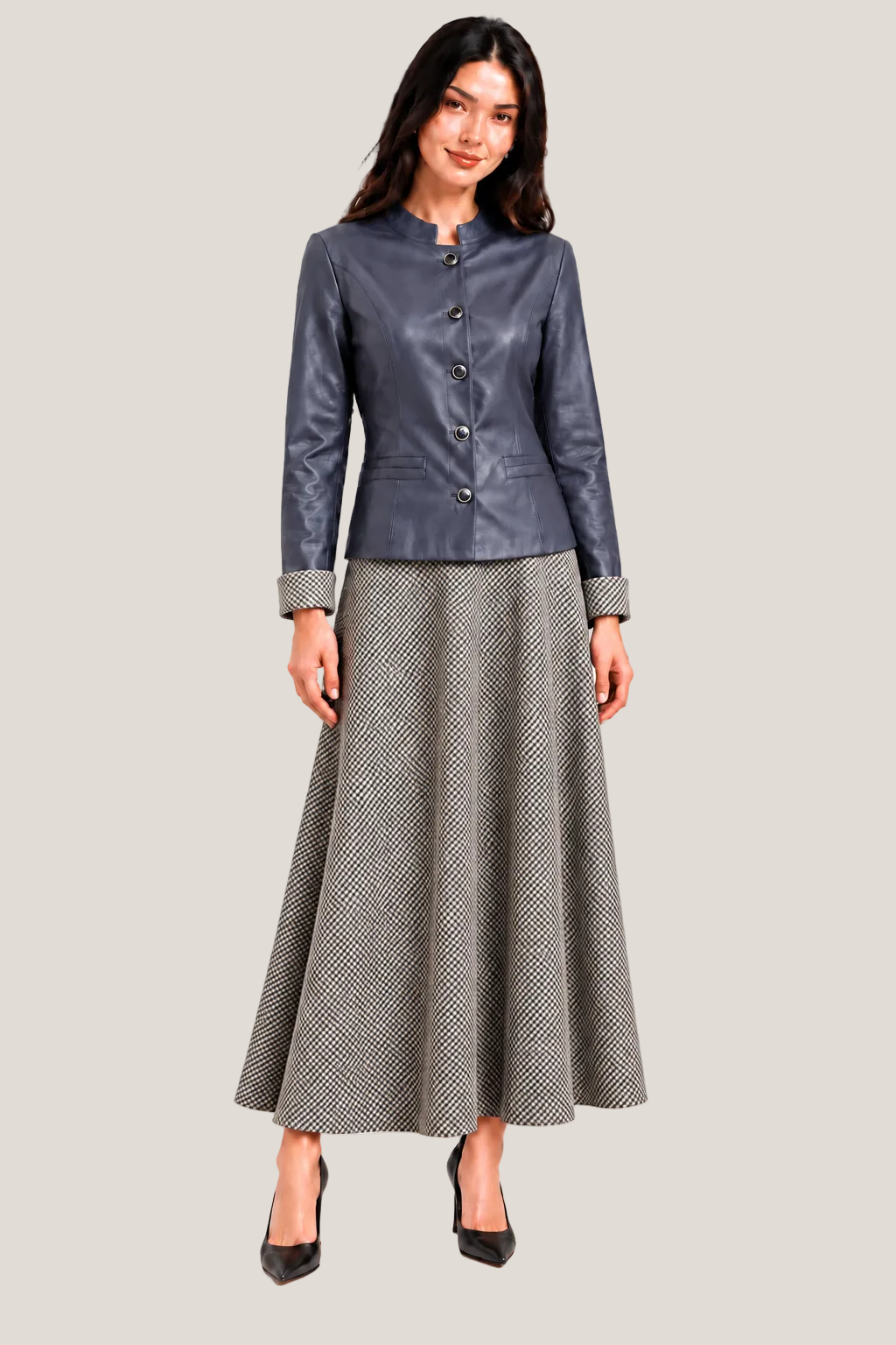 Faux Leather Jacket & Flare Skirt Set