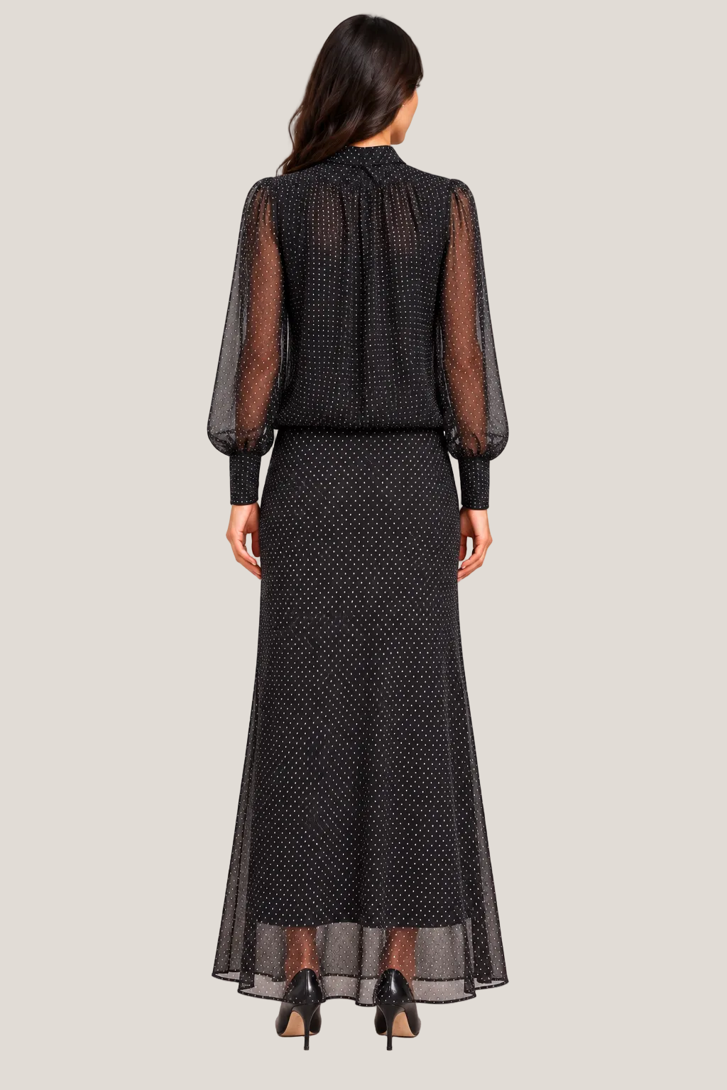 Elegant Sheer Polka Dot Maxi Dress