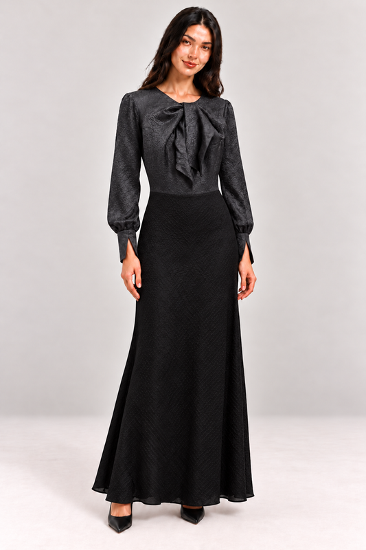 Elegant Jacquard Bow Maxi Dress
