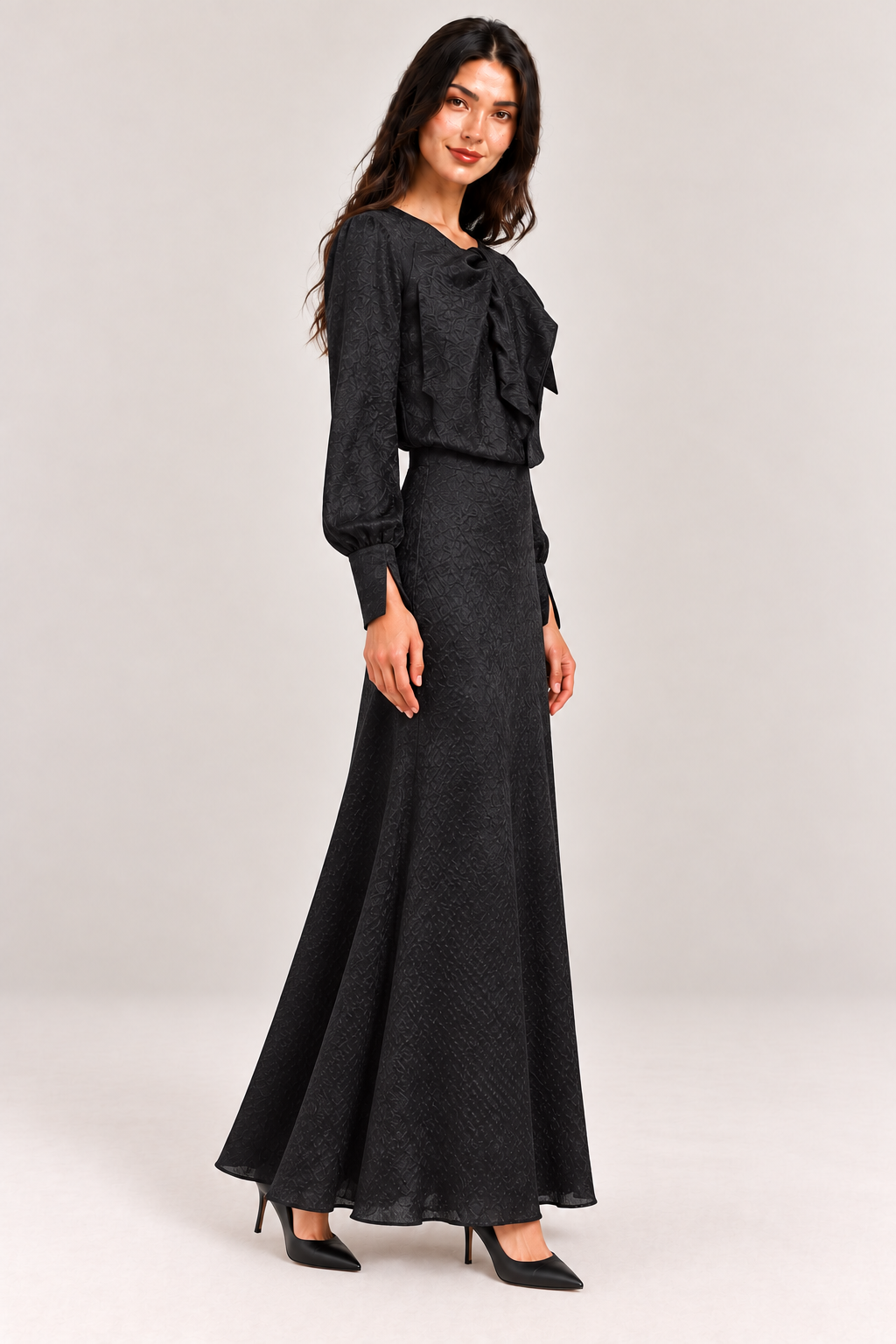 Elegant Jacquard Bow Maxi Dress