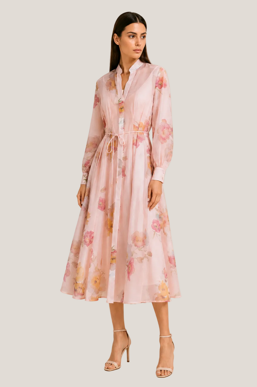 Blush Floral Chiffon Midi Dress